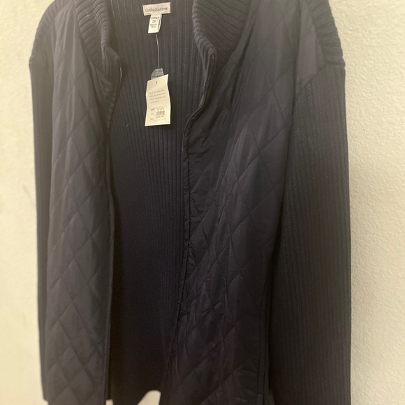 Croft & Barrow Navy Blue  Zipped Sweater with  Puffer Sleeves - Picture 10 of 15